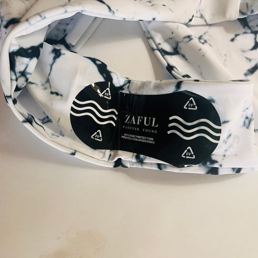 Zaful Abstract Print Cheeky Bikini Bottoms Size 4 NWT White Black - Picture 4 of 5